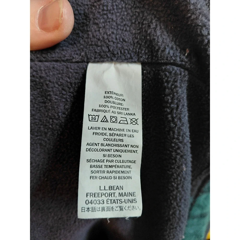 LL Bean M Plaid Fleece Lined Flannel Hoodie Navy Teal Shacket 513831